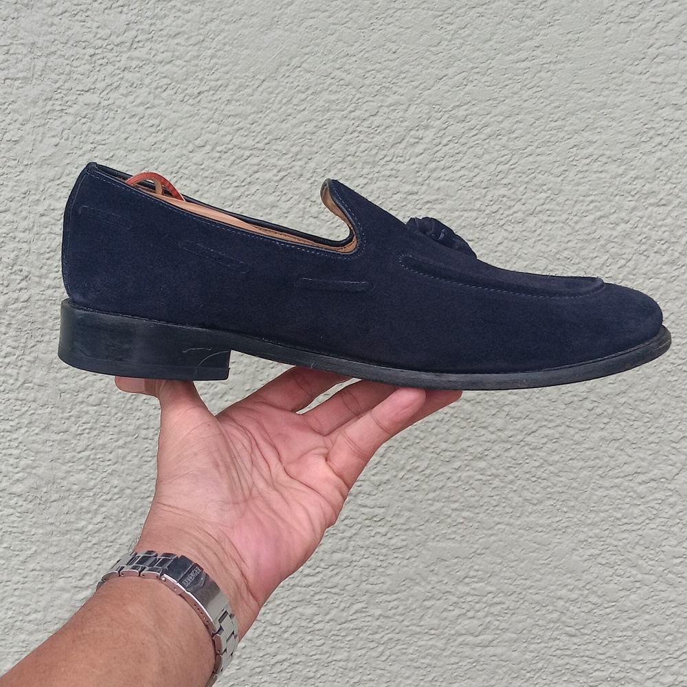 Samuel Windsor Loafers Men's Tasseled Blue Suede Shoes/Loafers (HANDMADE) - Picture 7 of 17